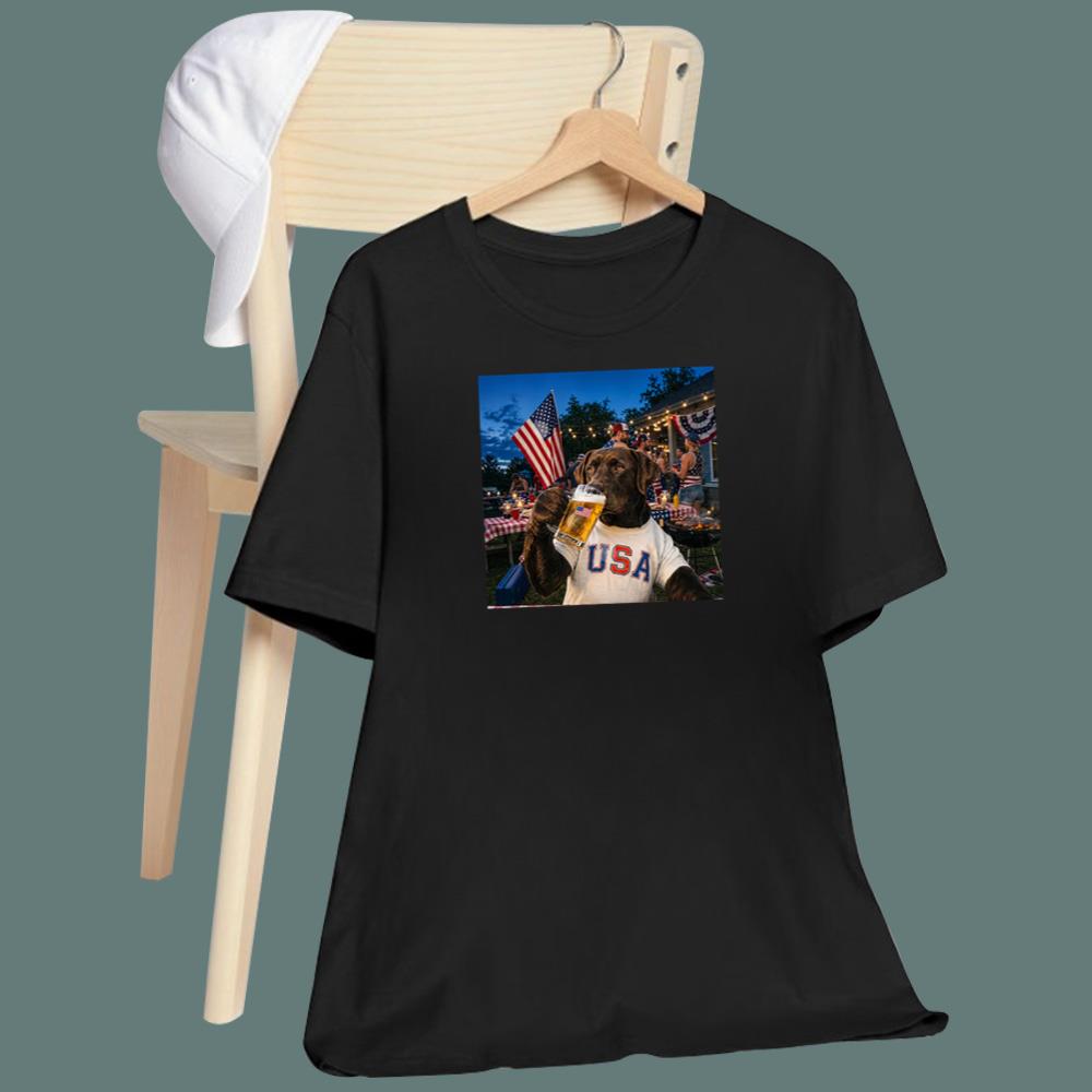 4th of July 250 USA Dog Drinking Beer T-Shirt