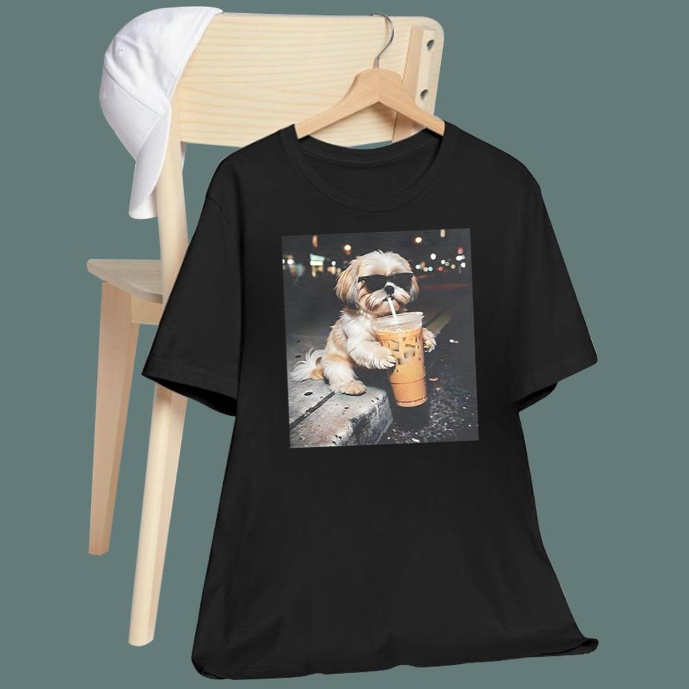 Funny Shih Tzu Drinking Iced Coffee T-Shirt