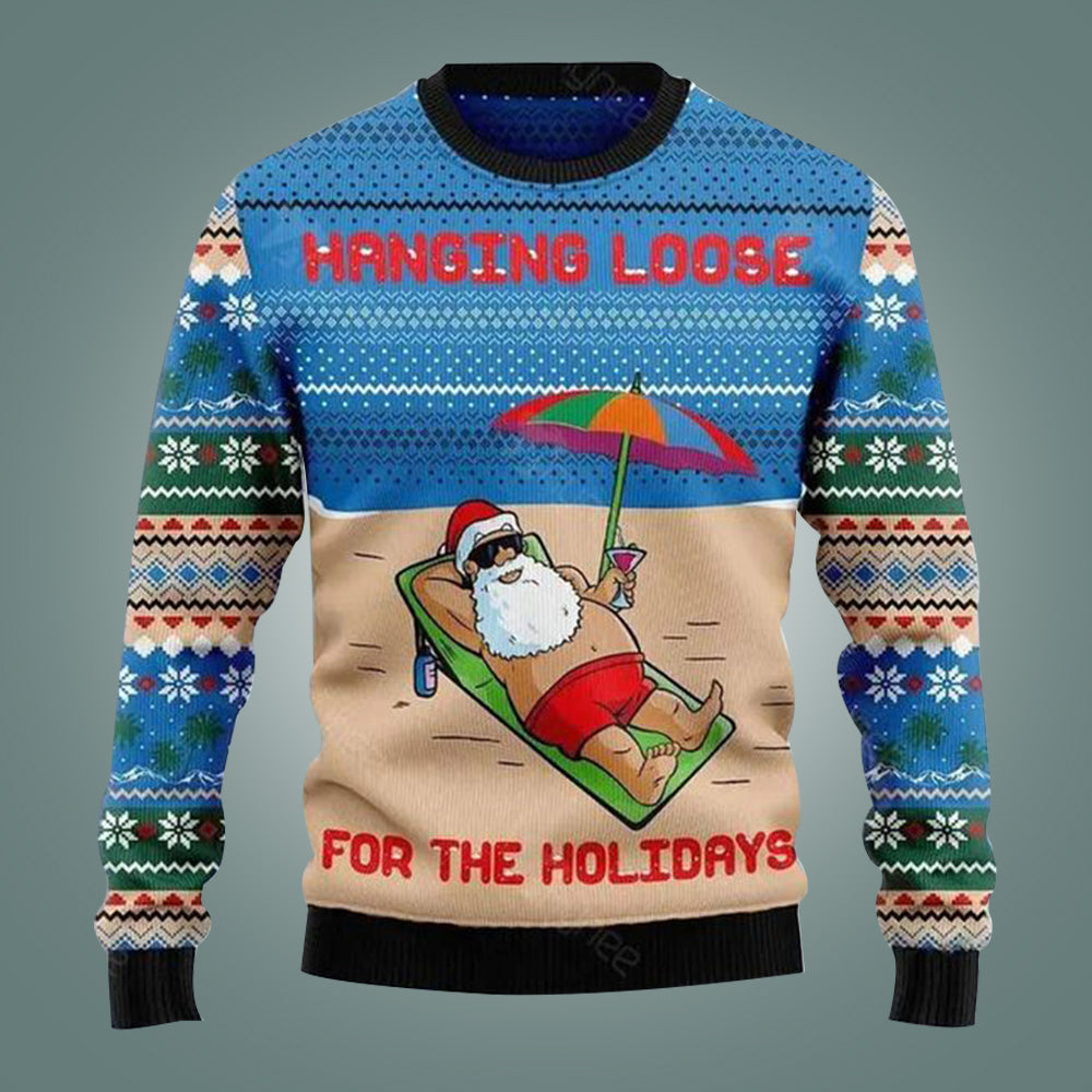Hang Loose For The Holidays Santa Ugly Christmas Sweater