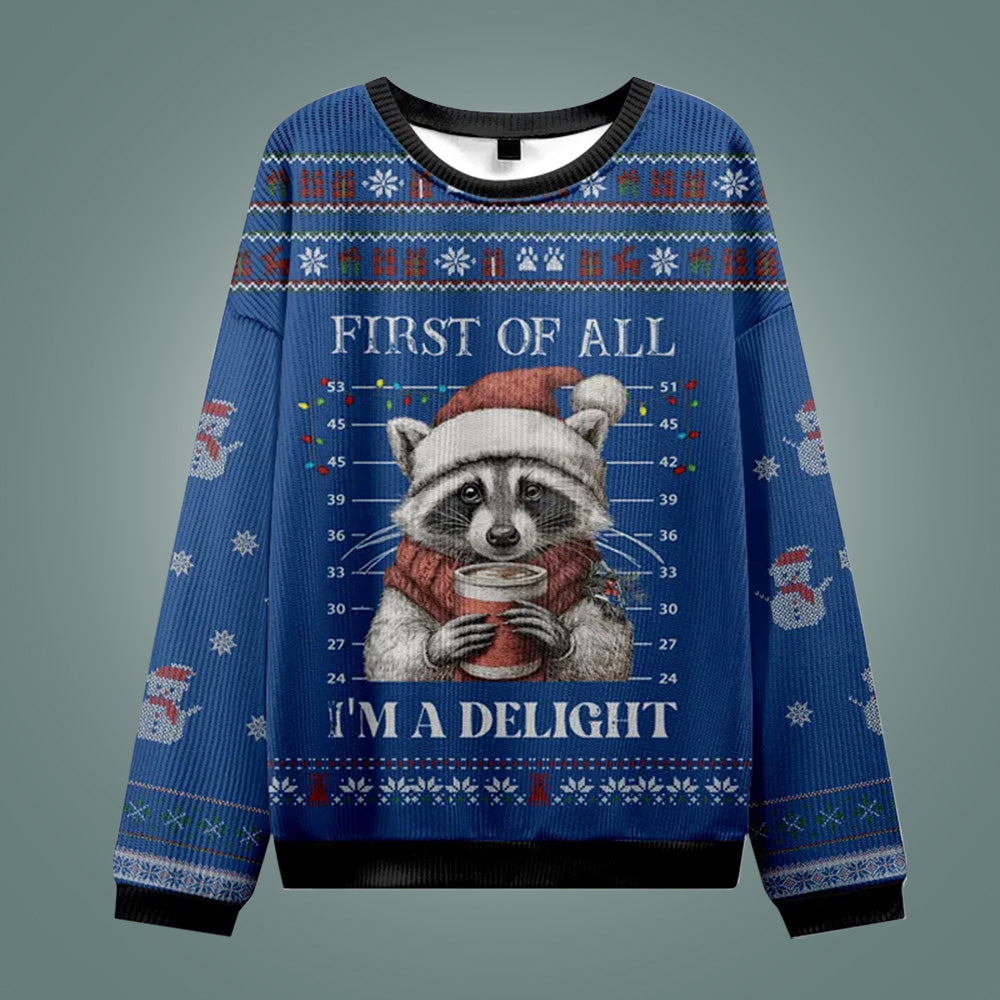 Raccoon Mugshot Ugly Christmas Sweater
