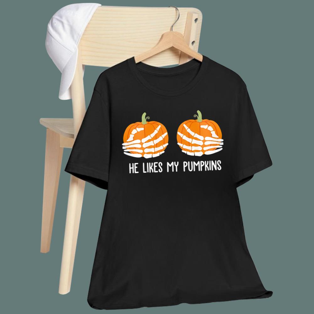 Skeleton He Likes My Pumpkins T-Shirt