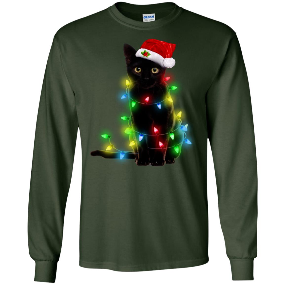 Black Cat Christmas Light Shirt - TeeDragons
