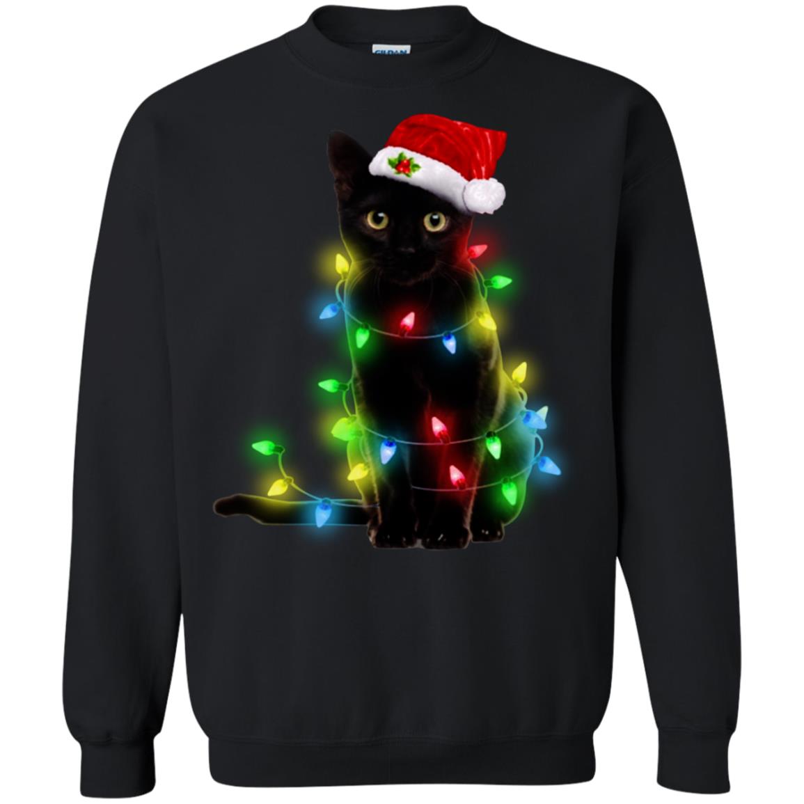 Black Cat Christmas Light Shirt - TeeDragons