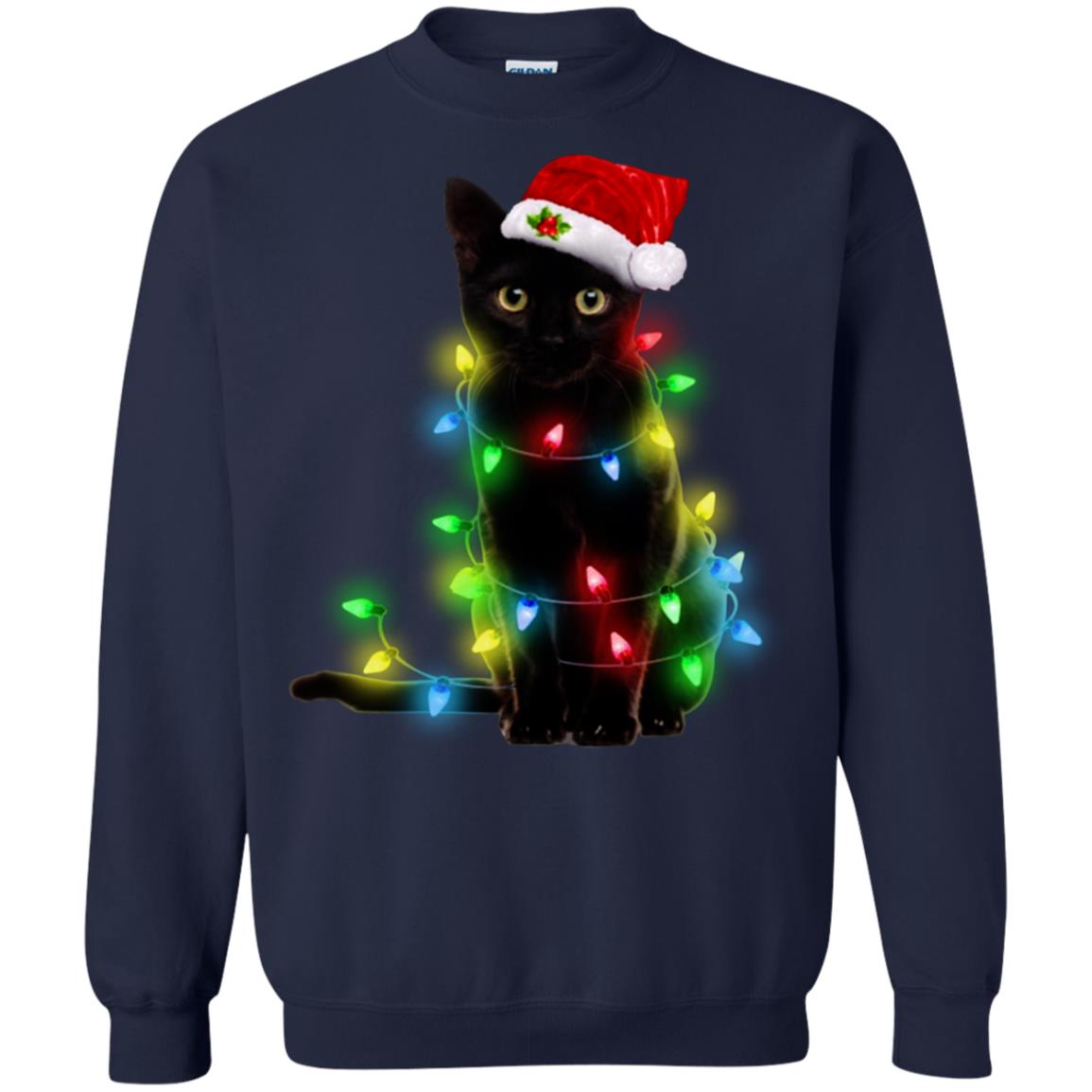Black Cat Christmas Light Shirt - TeeDragons