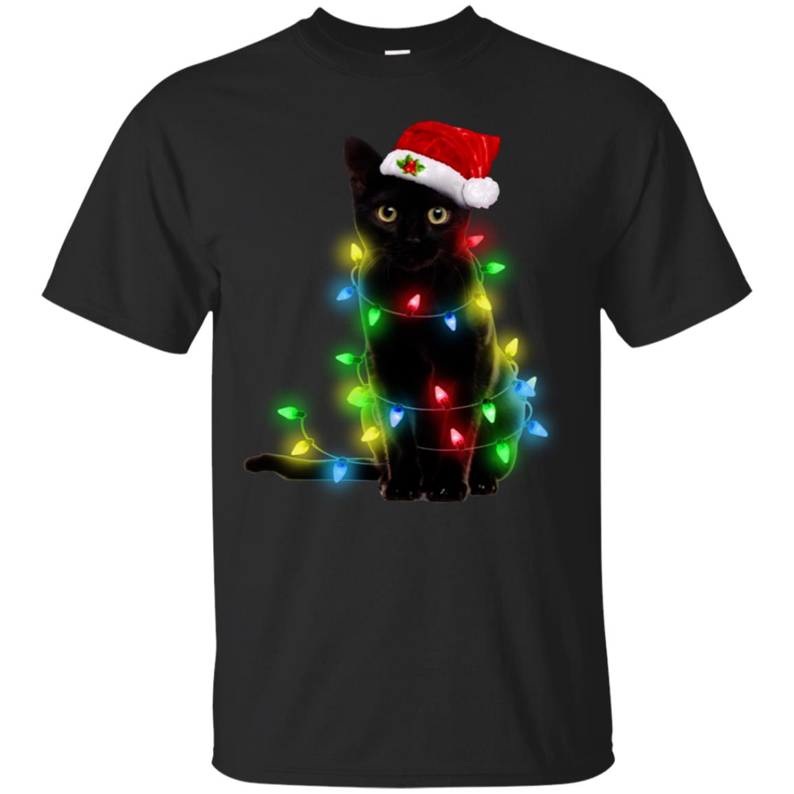 Black Cat Christmas Light Shirt - TeeDragons