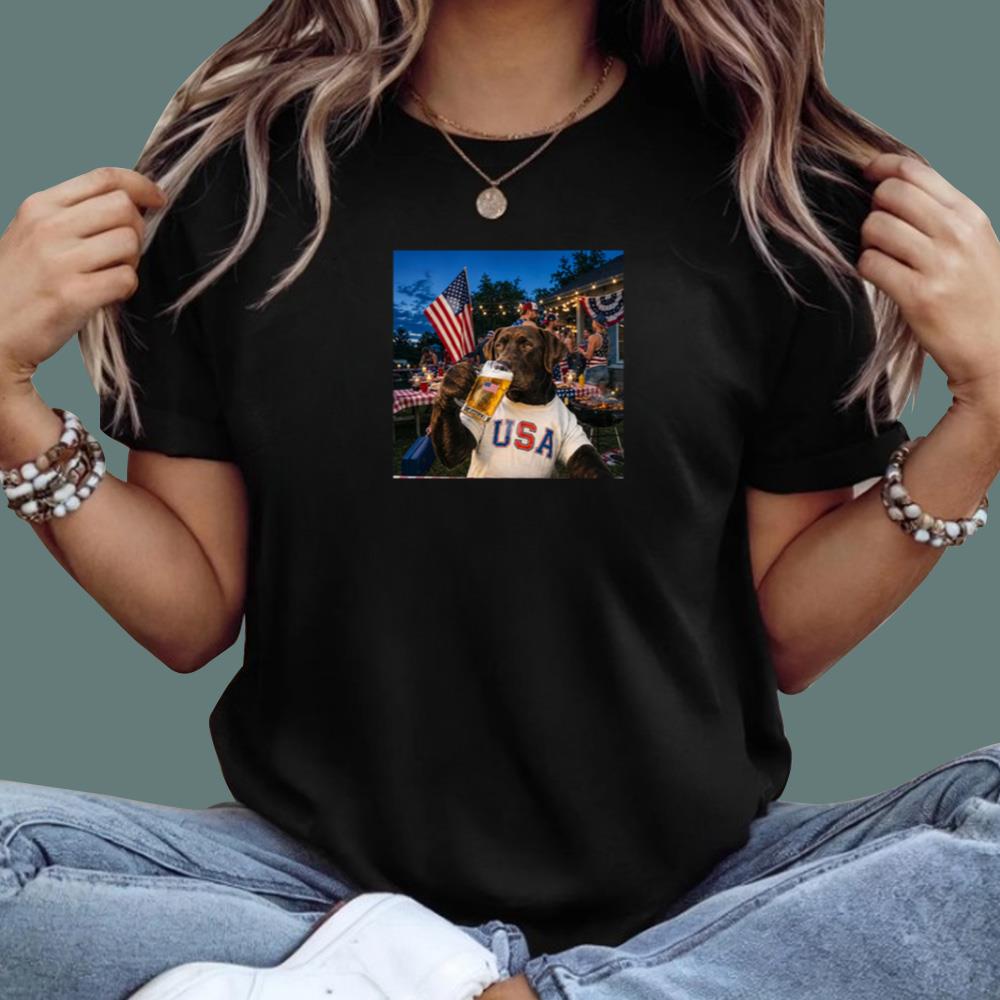 4th of July 250 USA Dog Drinking Beer T-Shirt