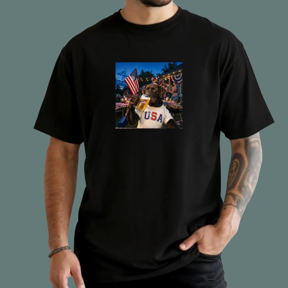 4th of July 250 USA Dog Drinking Beer T-Shirt