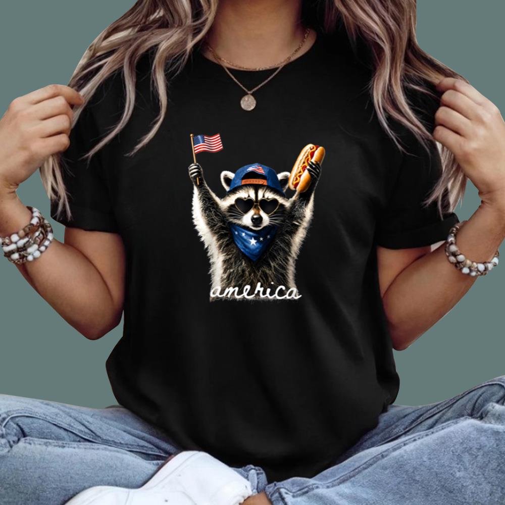 4th of July Raccoon Hot Dog T-Shirt