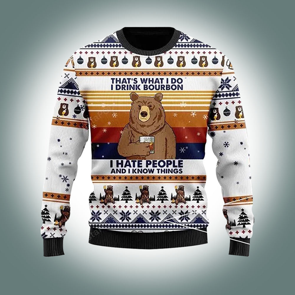 Bear That’s What I Do I Drink Bourbon Ugly Christmas Sweater