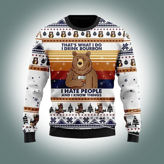 Bear That’s What I Do I Drink Bourbon Ugly Christmas Sweater