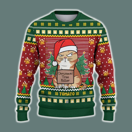 Cat Christmas Tree Killer Ugly Christmas Sweater
