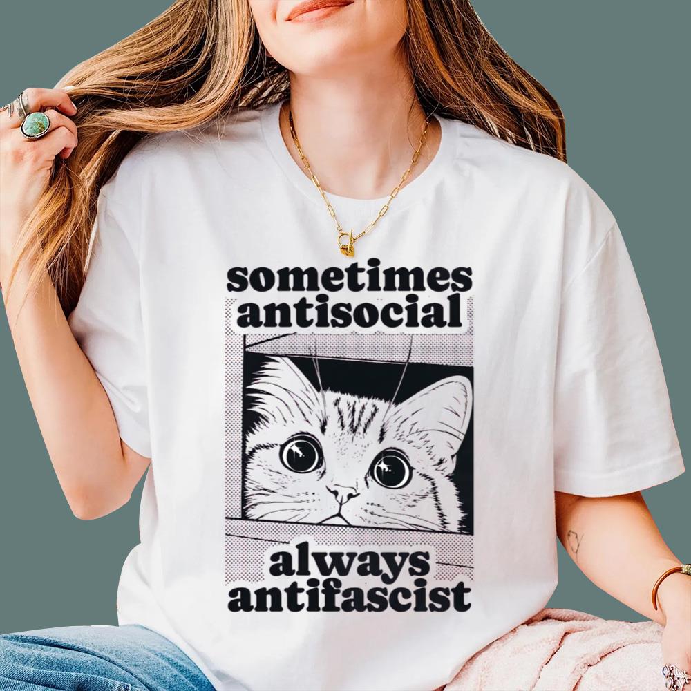 Cat Sometimes Antisocial Always Antifascist T-Shirt