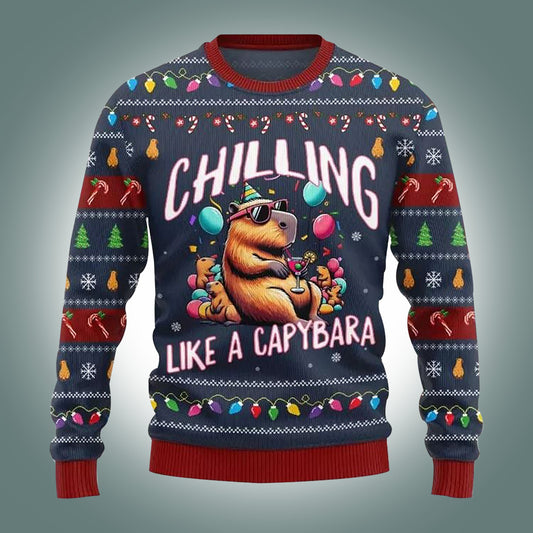 Chillin Like A Capybara Ugly Christmas Sweater