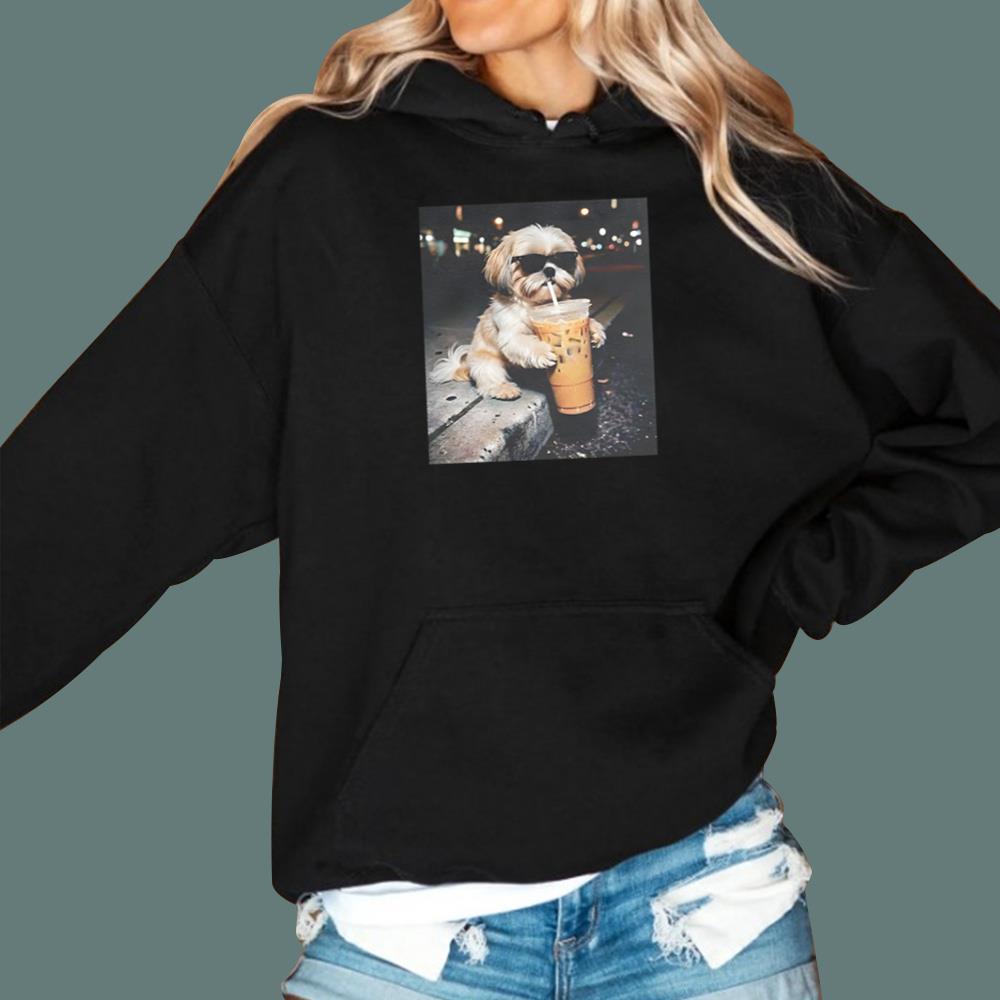 Funny Shih Tzu Drinking Iced Coffee T-Shirt