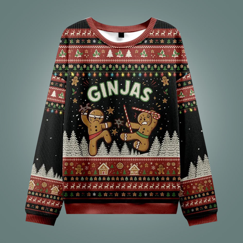 Gingerbread Ninjas In Battle Ugly Christmas Sweater