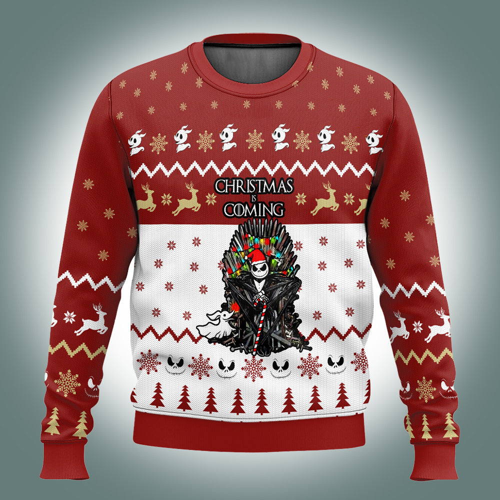 Jack Skellington Christmas Is Coming Ugly Sweater