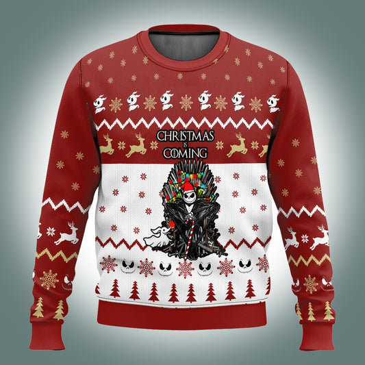 Jack Skellington Christmas Is Coming Ugly Sweater