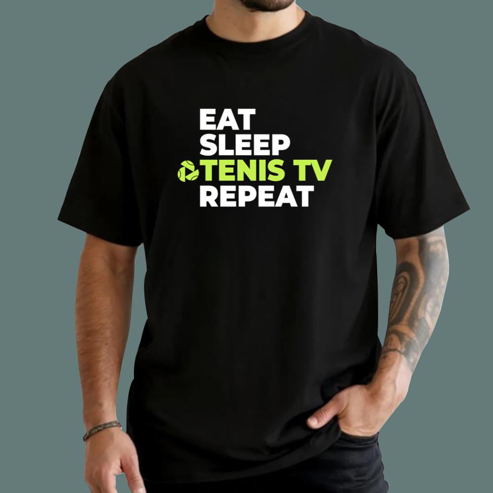 Jon Favreau Eat Sleep Tennis TV Repeat T-Shirt