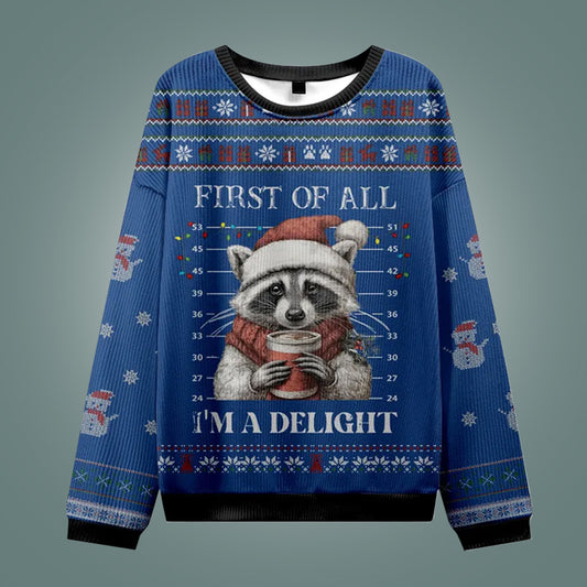 Raccoon Mugshot Ugly Christmas Sweater