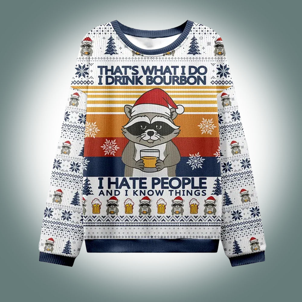 Raccoon That’s What I Do I Drink Bourbon Ugly Christmas Sweater