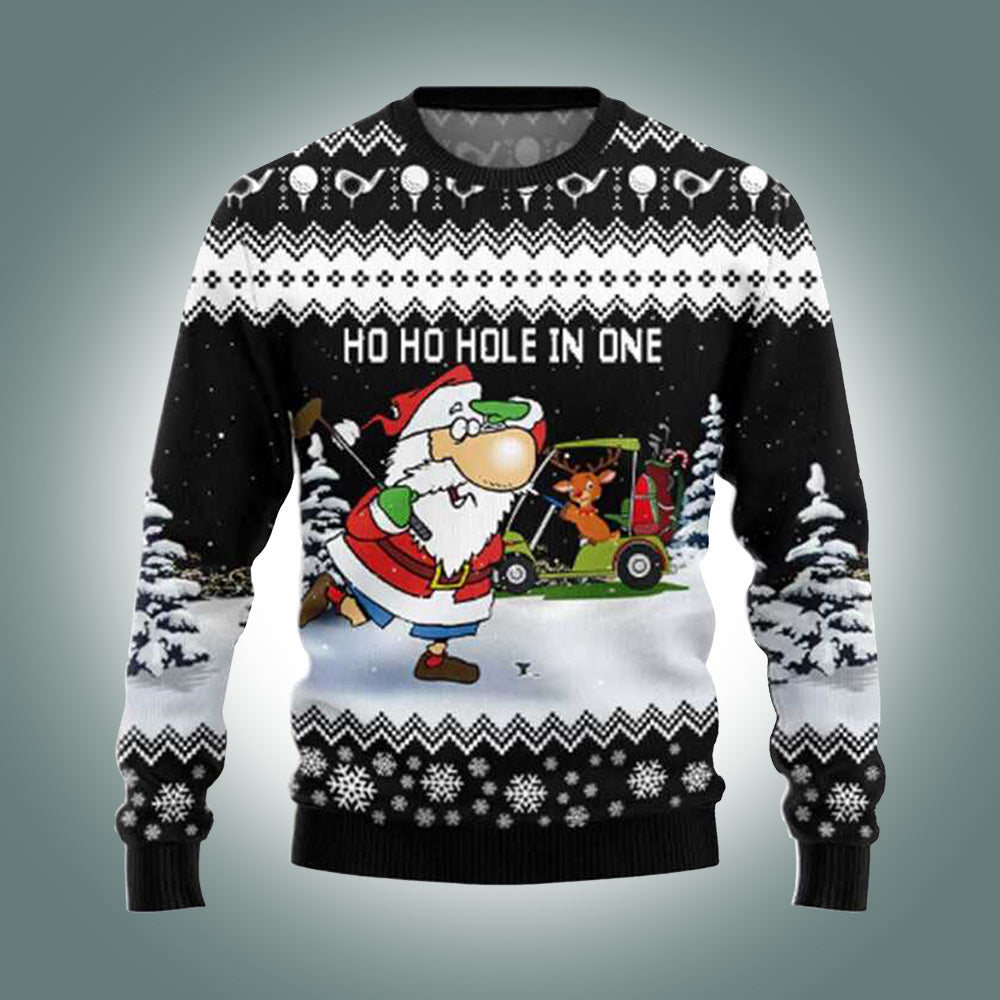 Santa And Golf Ho Ho Hole In One Ugly Christmas Sweater