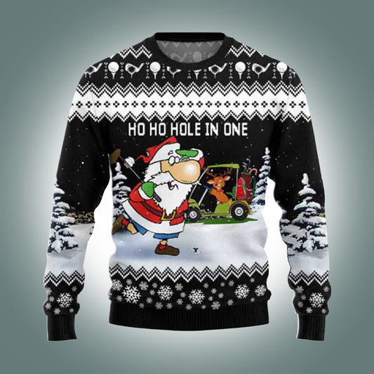 Santa And Golf Ho Ho Hole In One Ugly Christmas Sweater