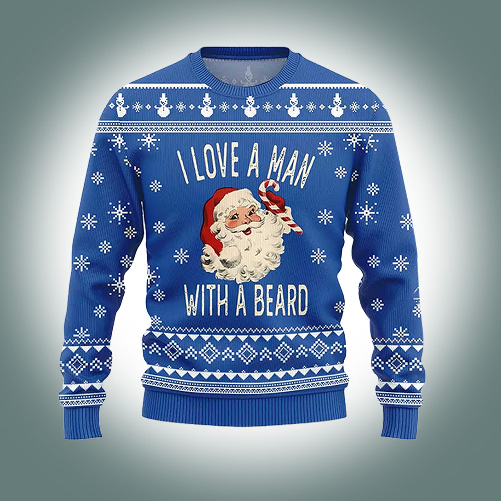 Santa I Love a Man With A Beard Ugly Christmas Sweater