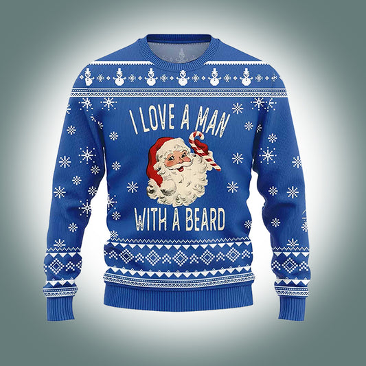 Santa I Love a Man With A Beard Ugly Christmas Sweater
