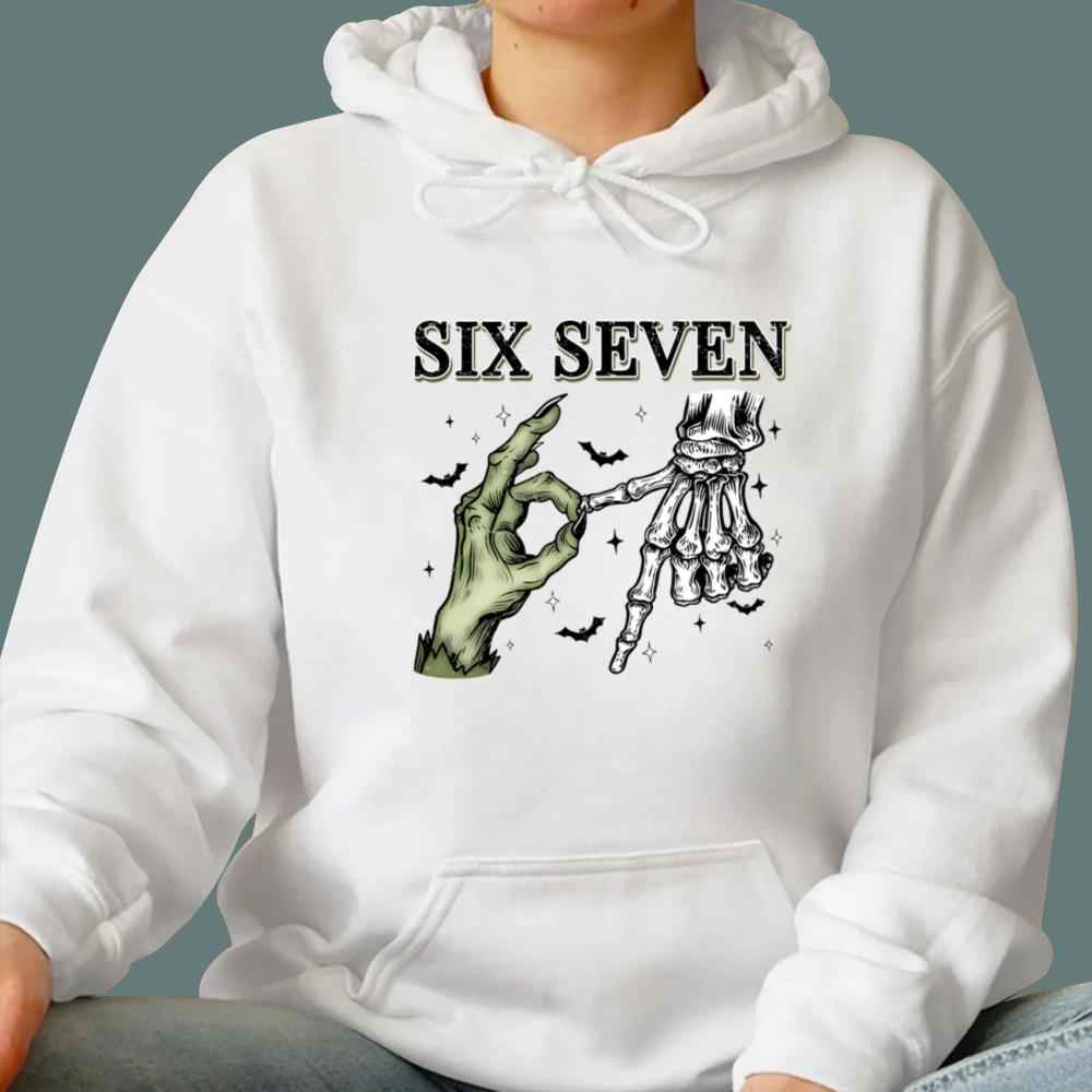 Six Seven 6 7 Skeleton Hands Halloween T-Shirt