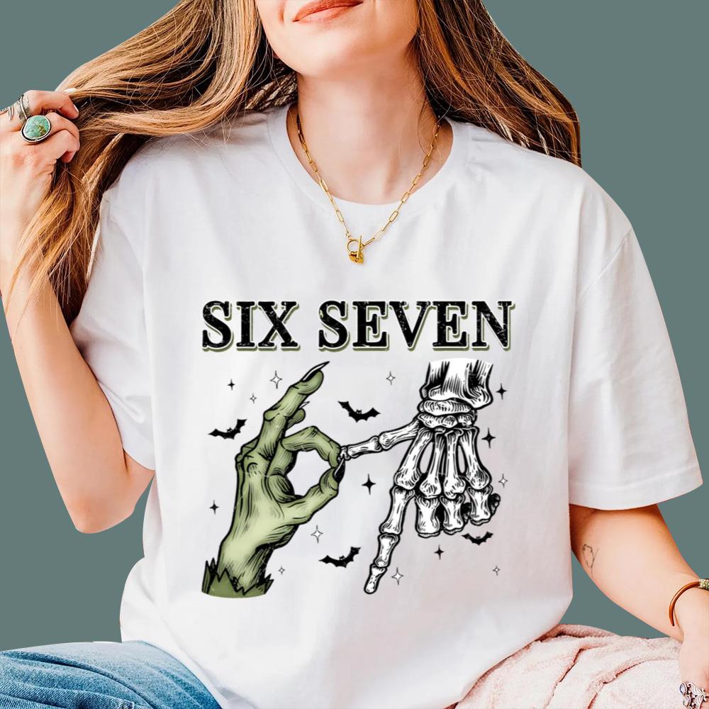 Six Seven 6 7 Skeleton Hands Halloween T-Shirt