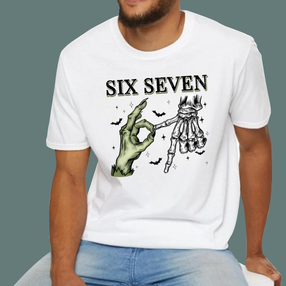 Six Seven 6 7 Skeleton Hands Halloween T-Shirt