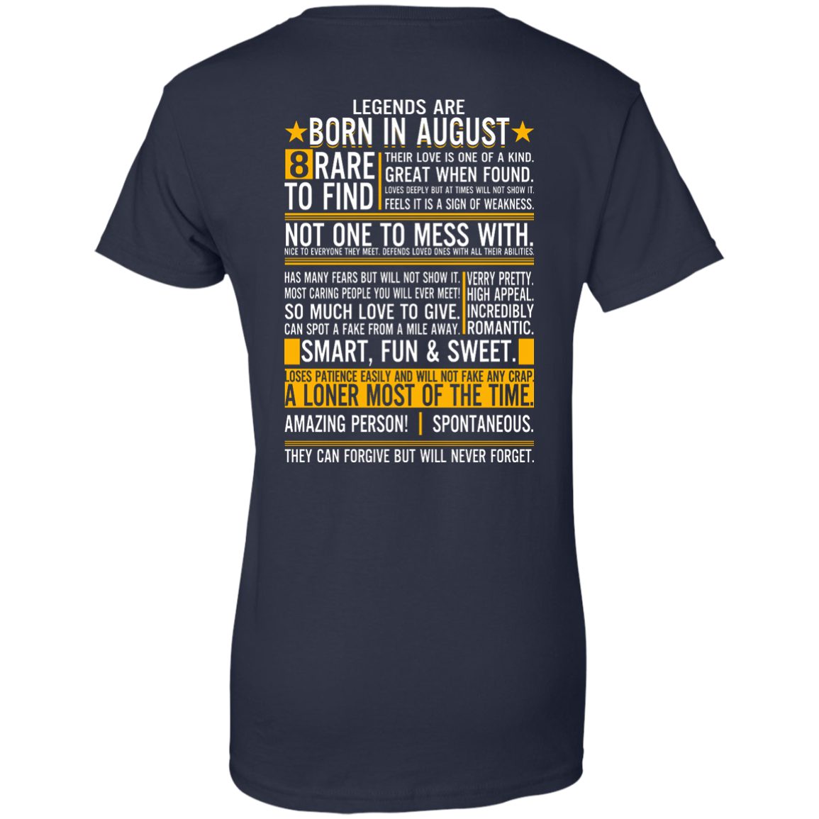 Legends Are Born In August - 8 Rare To Find Shirt - Back Design - TeeDragons