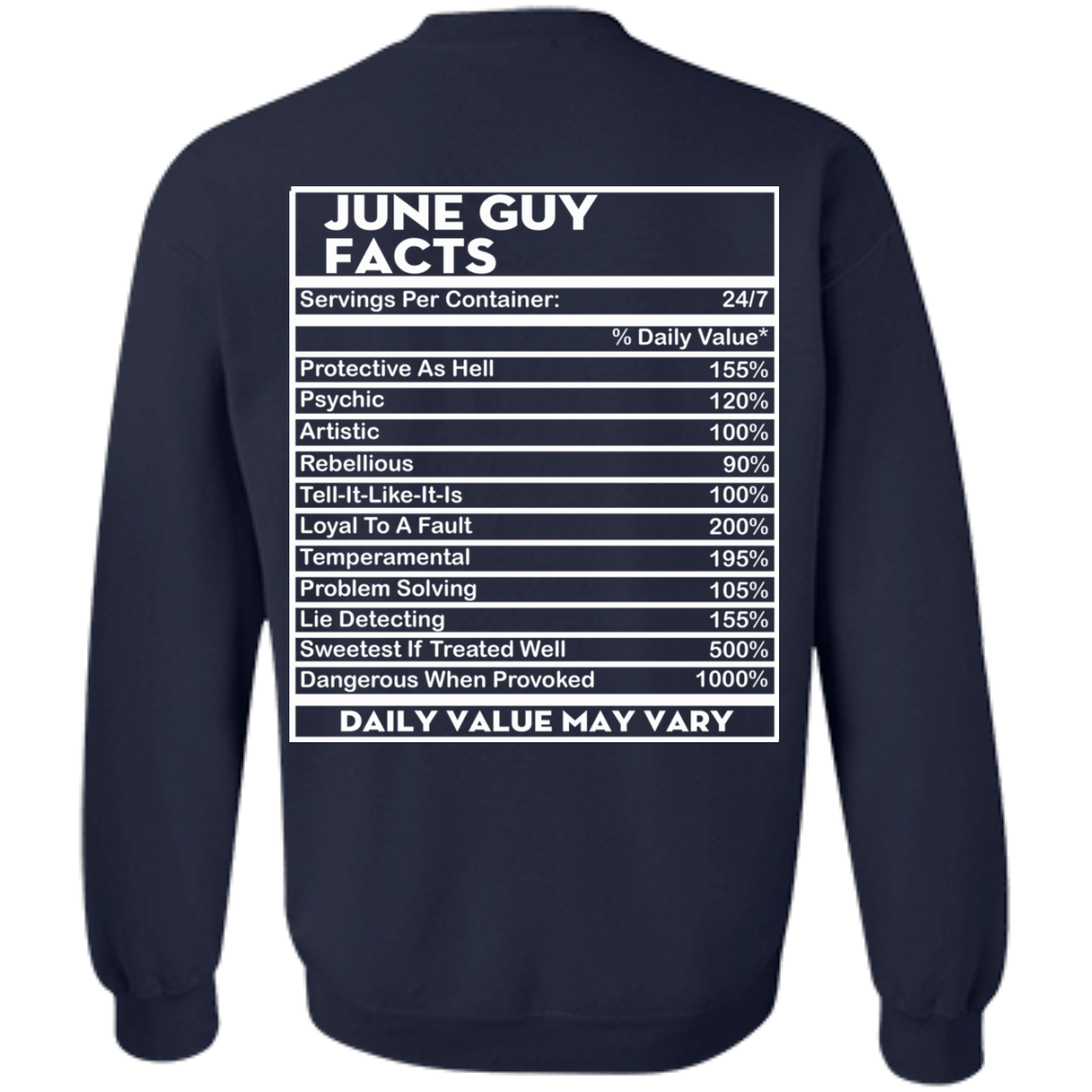 June Guy Facts - Servings Per Container 24/7 Shirt - Back Design - TeeDragons