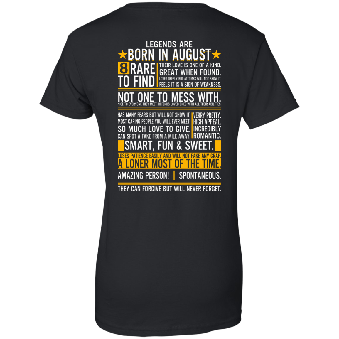 Legends Are Born In August - 8 Rare To Find Shirt - Back Design - TeeDragons