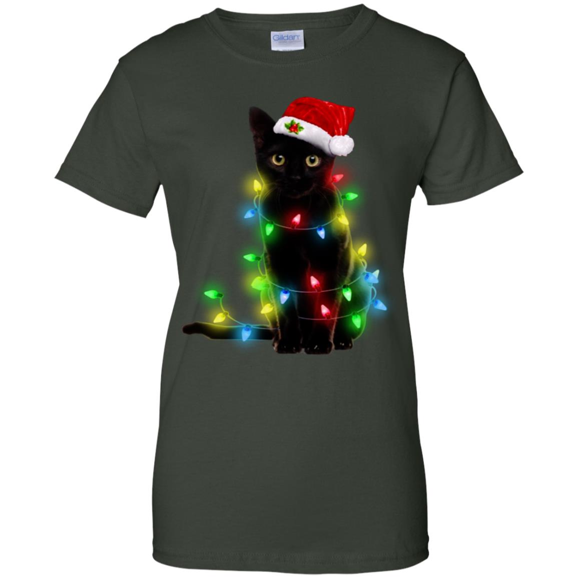 Black Cat Christmas Light Shirt - TeeDragons