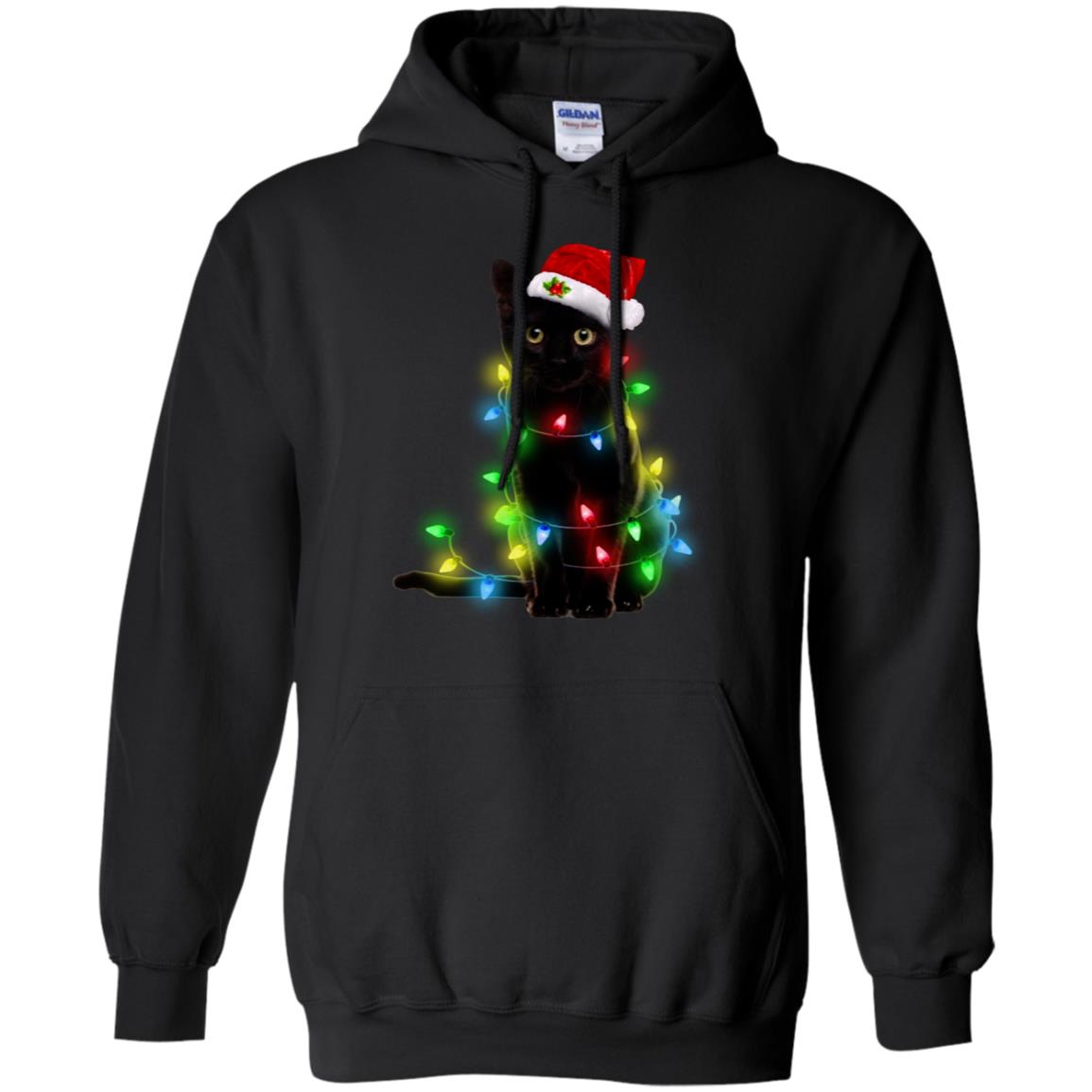 Black Cat Christmas Light Shirt - TeeDragons