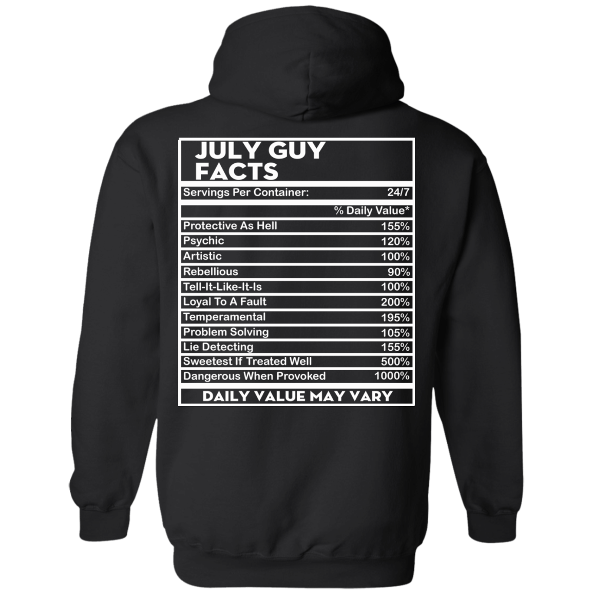 July Guy Facts - Servings Per Container 24/7 Shirt - Back Design - TeeDragons