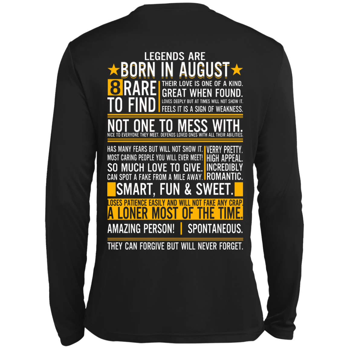 Legends Are Born In August - 8 Rare To Find Shirt - Back Design - TeeDragons