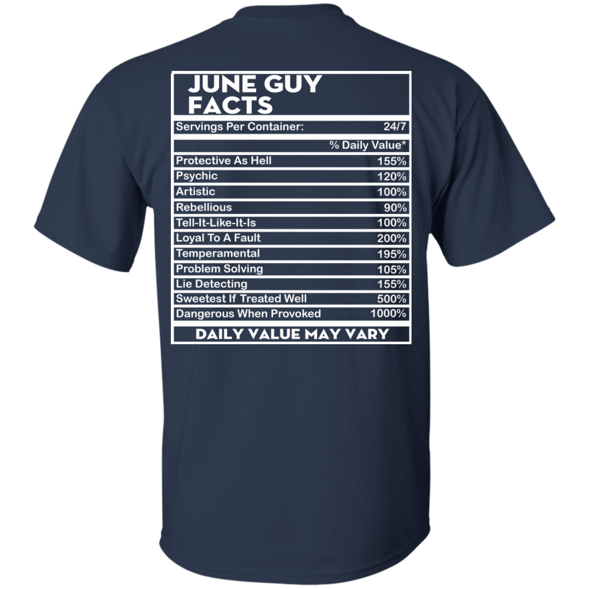 June Guy Facts - Servings Per Container 24/7 Shirt - Back Design - TeeDragons