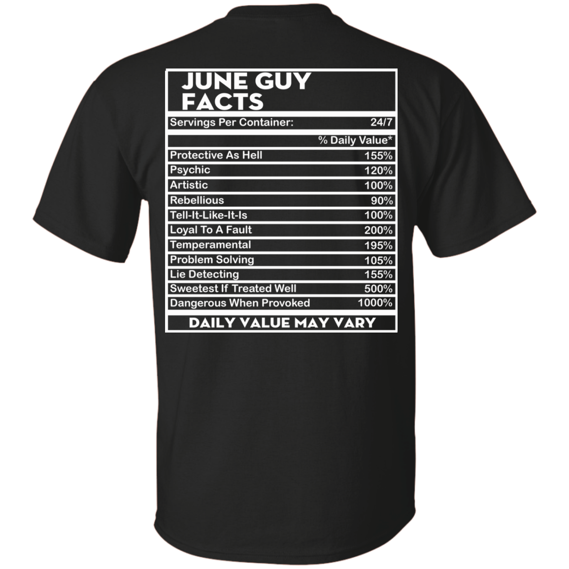 June Guy Facts - Servings Per Container 24/7 Shirt - Back Design - TeeDragons