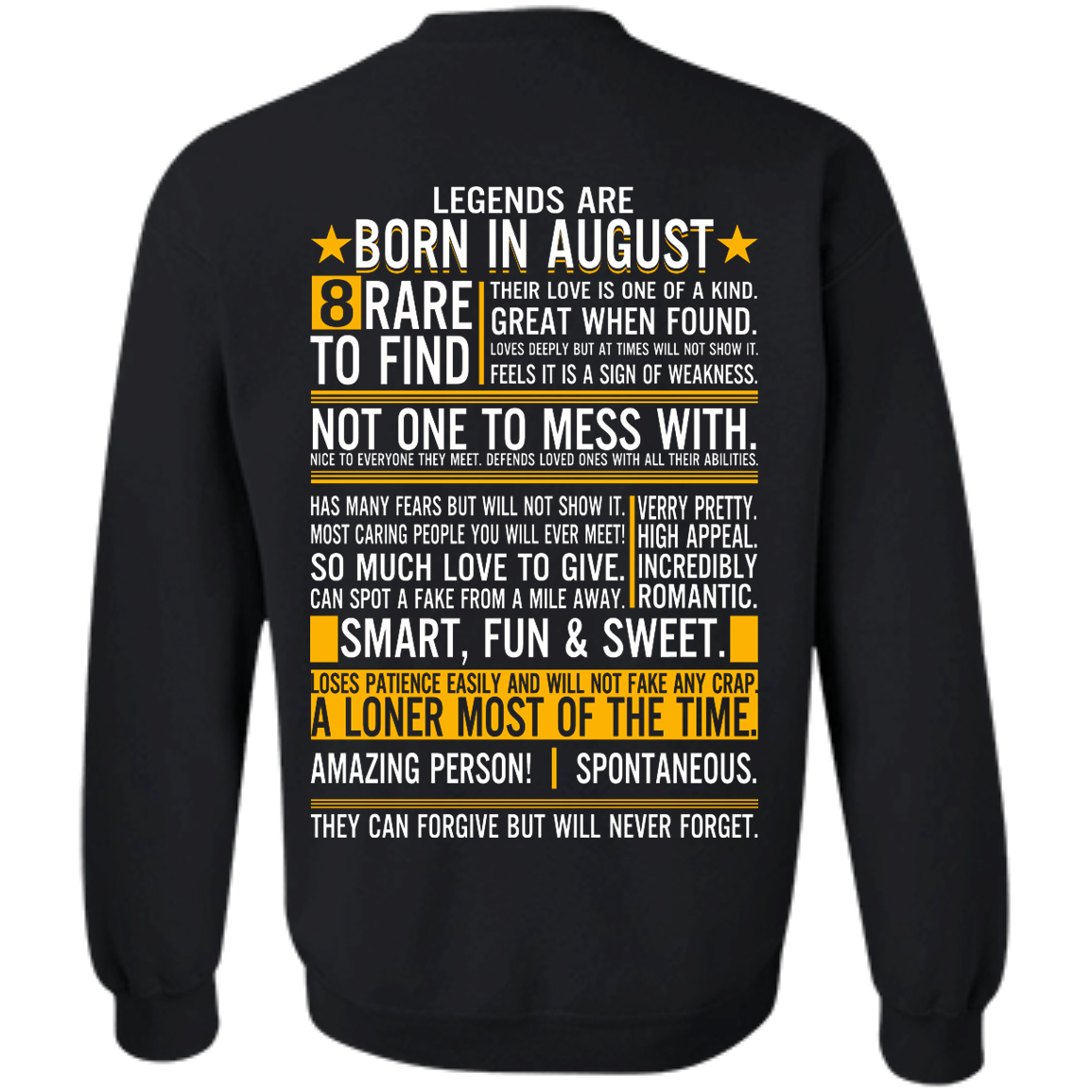 Legends Are Born In August - 8 Rare To Find Shirt - Back Design - TeeDragons