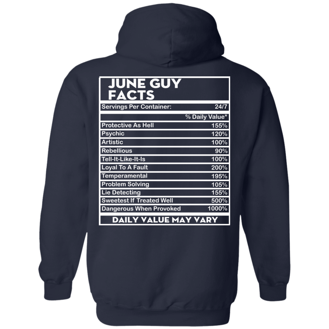 June Guy Facts - Servings Per Container 24/7 Shirt - Back Design - TeeDragons
