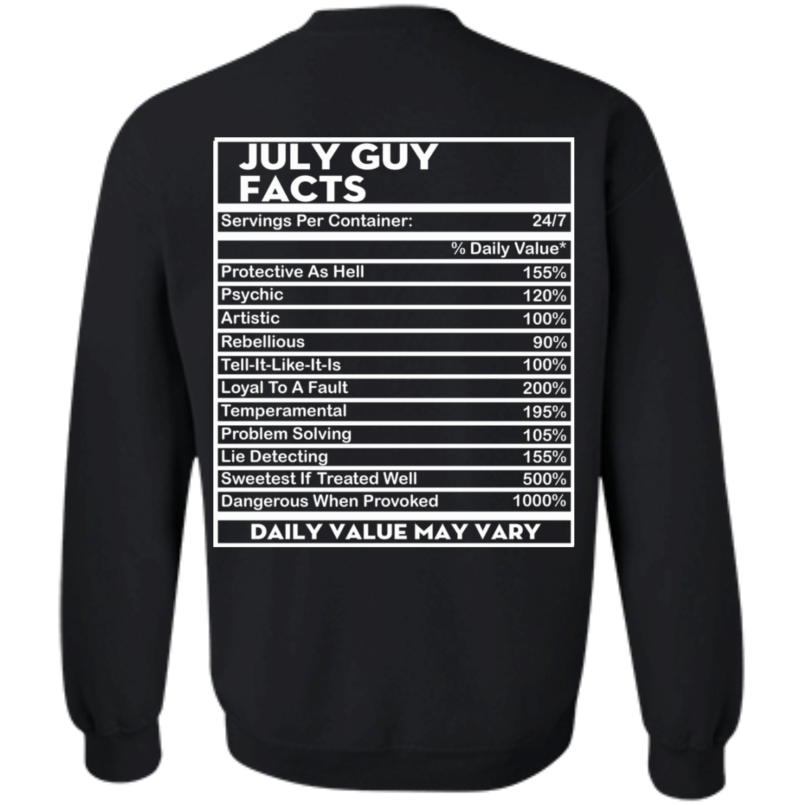 July Guy Facts - Servings Per Container 24/7 Shirt - Back Design - TeeDragons