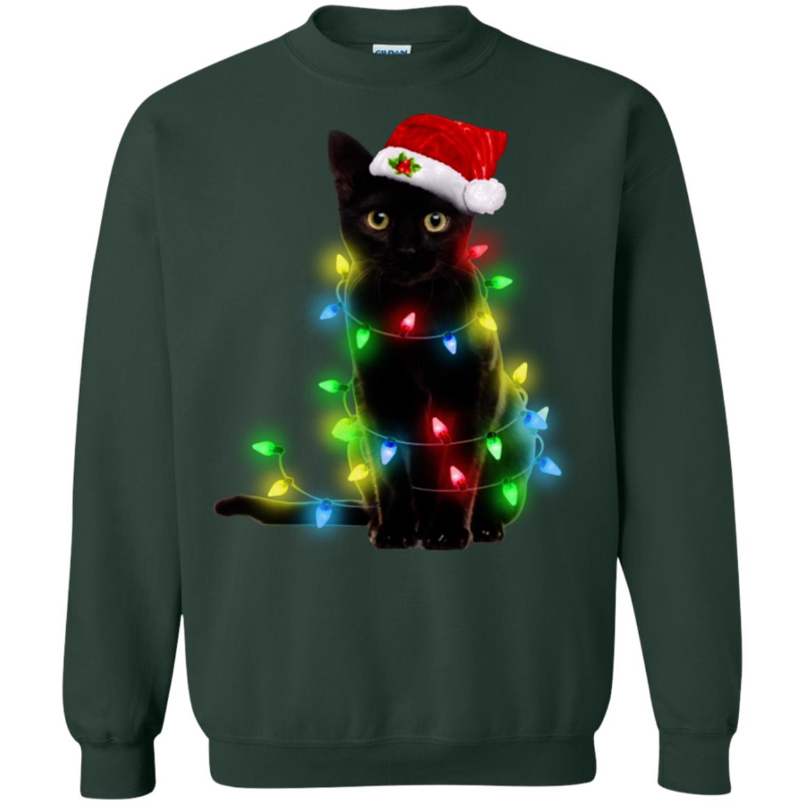 Black Cat Christmas Light Shirt - TeeDragons
