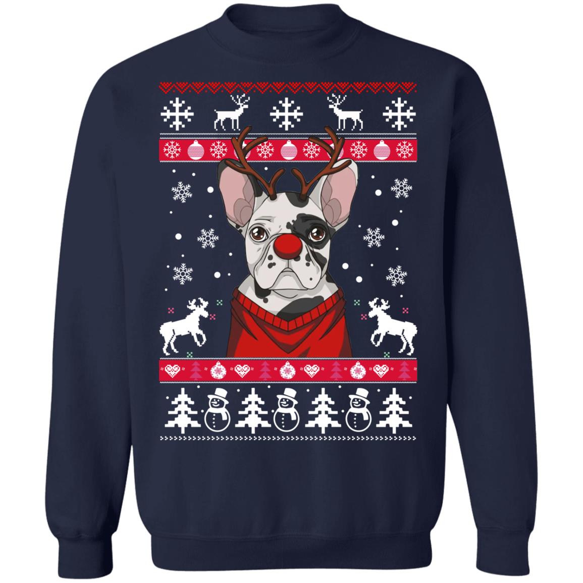 Bulldog With Antlers Christmas Sweater