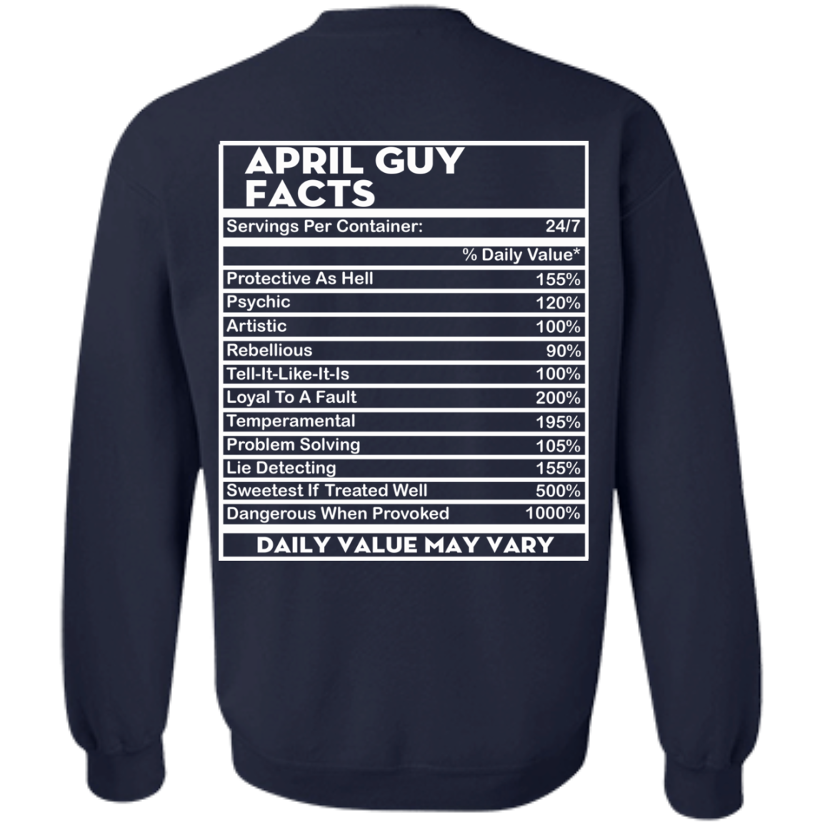 April Guy Facts - Servings Per Container 24/7 Shirt - Back Design - TeeDragons