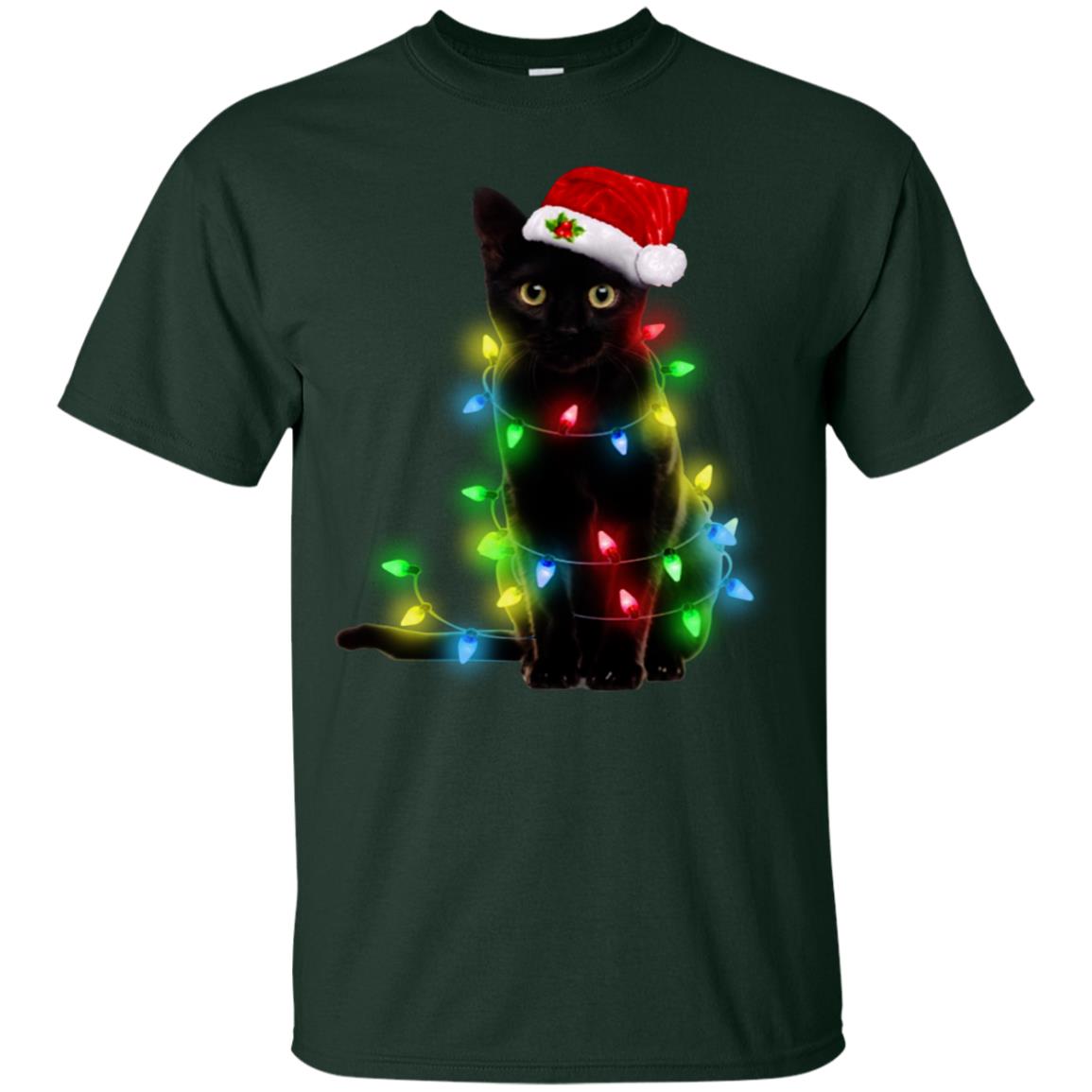 Black Cat Christmas Light Shirt - TeeDragons