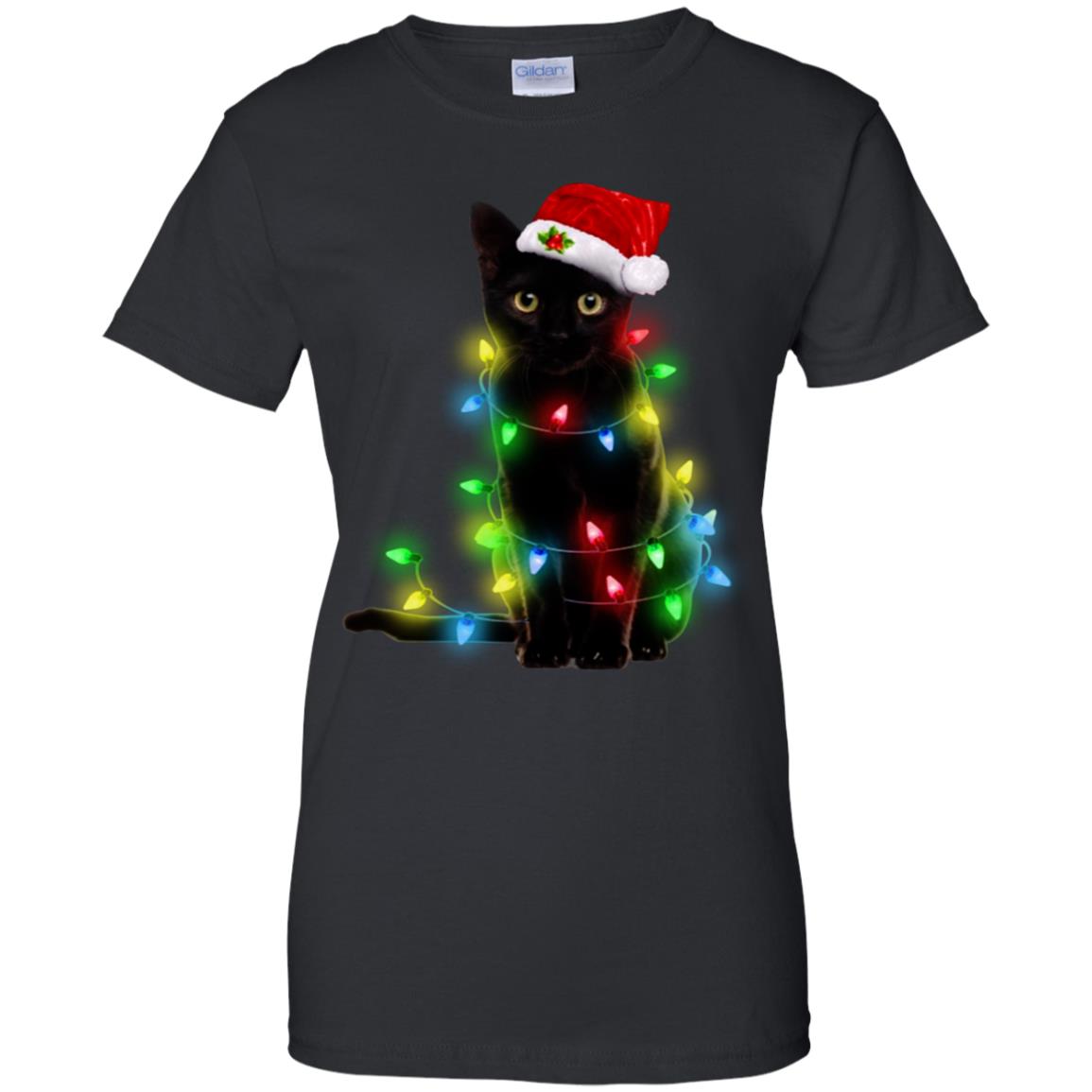 Black Cat Christmas Light Shirt - TeeDragons