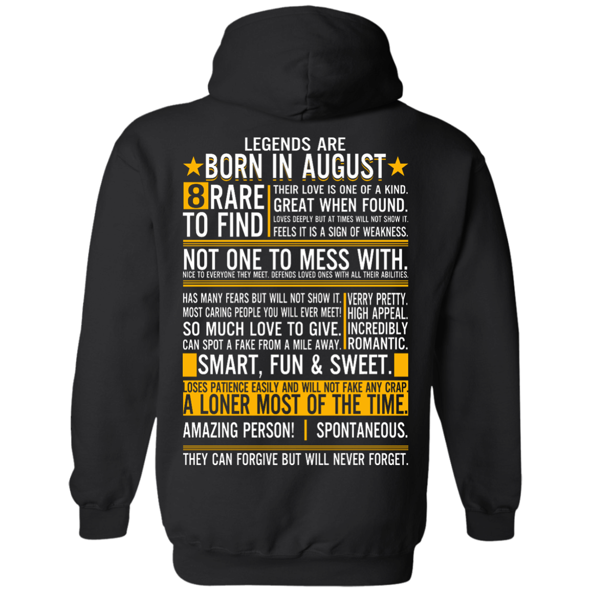 Legends Are Born In August - 8 Rare To Find Shirt - Back Design - TeeDragons