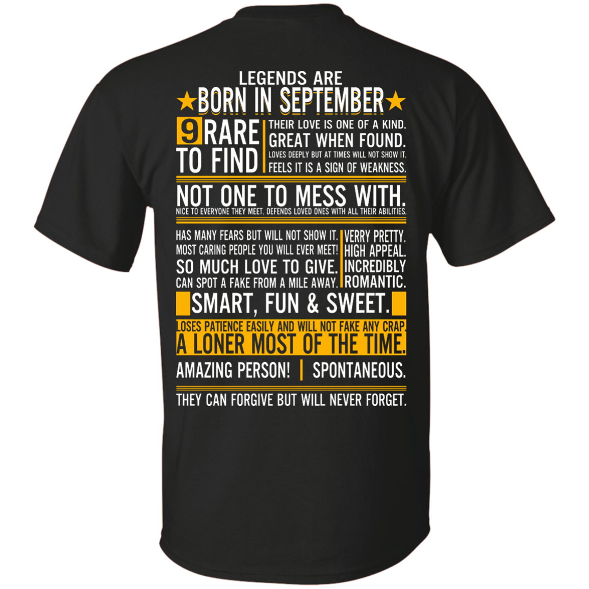 Legends Are Born In September - 9 Rare To Find Shirt - Back Design - TeeDragons